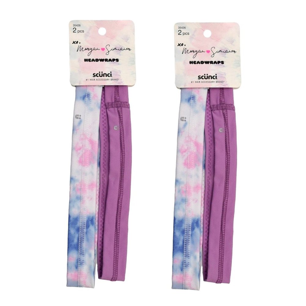 2 PACK Scunci XO Morgan Simianer Purple & Tiedye Headwraps, 2 pc Each, NEW